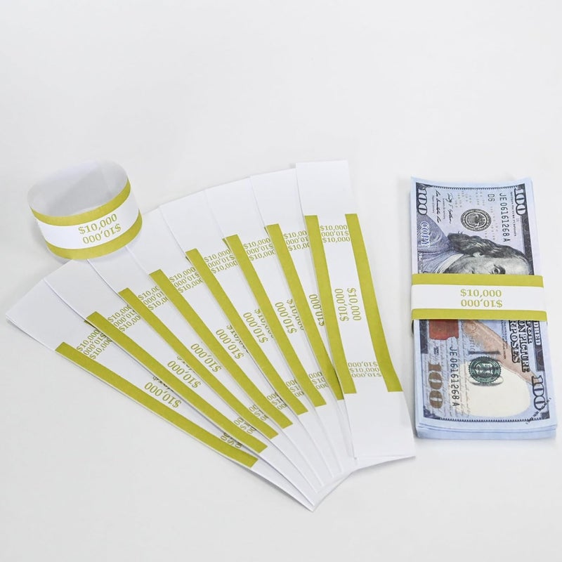 Essential 100 Pcs Currency Straps - Bill Wrappers, Money Bands to Organize Bills, ABA Standard Colors, Self-Adhesive, 7.5 x 1.15 Inches ($10000/Gold) - Image 4
